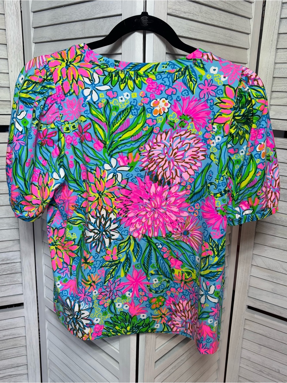 Lilly Pulitzer Floral Pima Cotton Puff Sleeve Top Medium - Picture 3 of 4